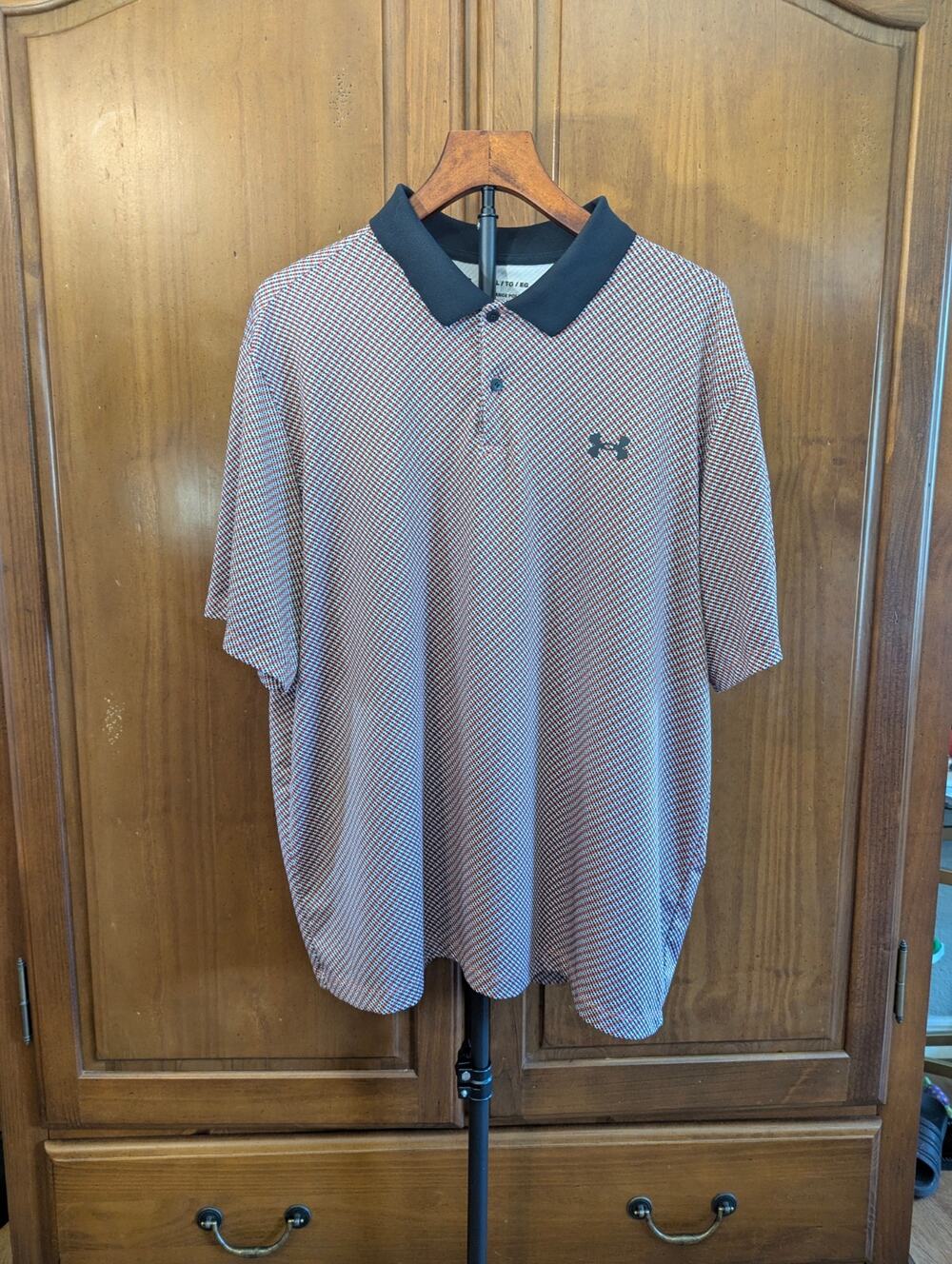 Under Armour Performance Polo Shirt XL – Orange/White/ Black Pattern, Loose Fit